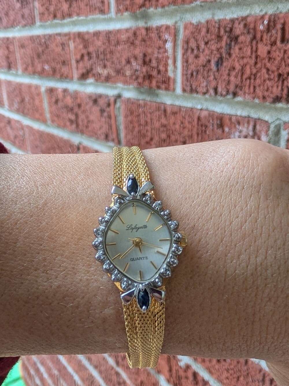 Vintage Gold Lafayette Diamond Sapphire Watch WORKS HAS NEW BATTERY